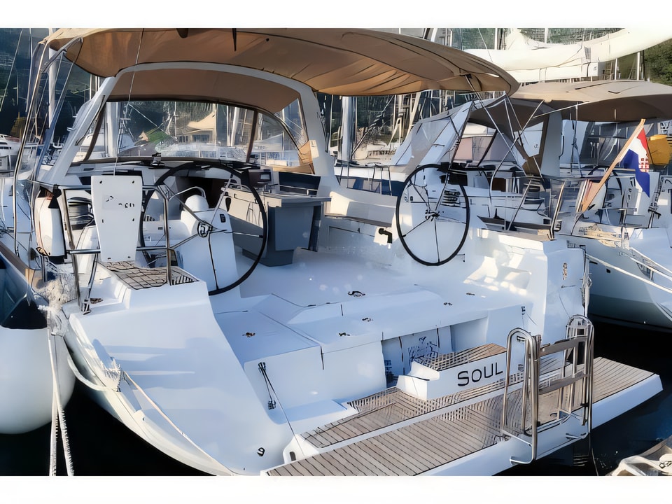 Exterior overview of Oceanis 45 (4 cabs) sail boat for charter from Slano ACI Marina in the Dubrovnik sailing area Croatia