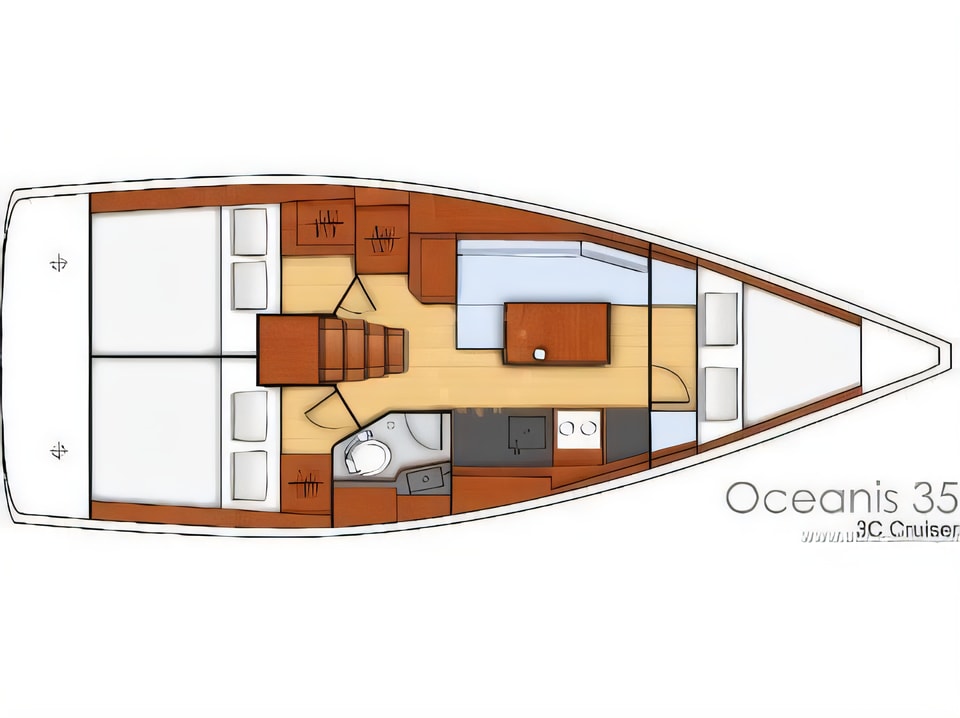 Layout of Oceanis 35.1 sail boat with 3 cabins Croatia yacht charter