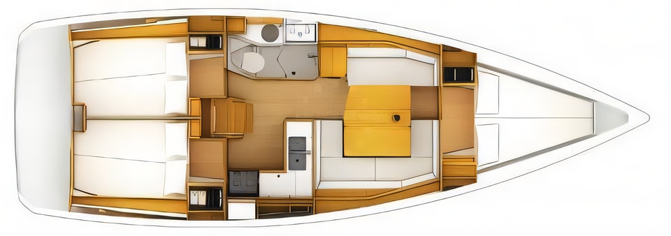 Layout of Sun odyssey 379 sail boat with 3 cabins Croatia yacht charter