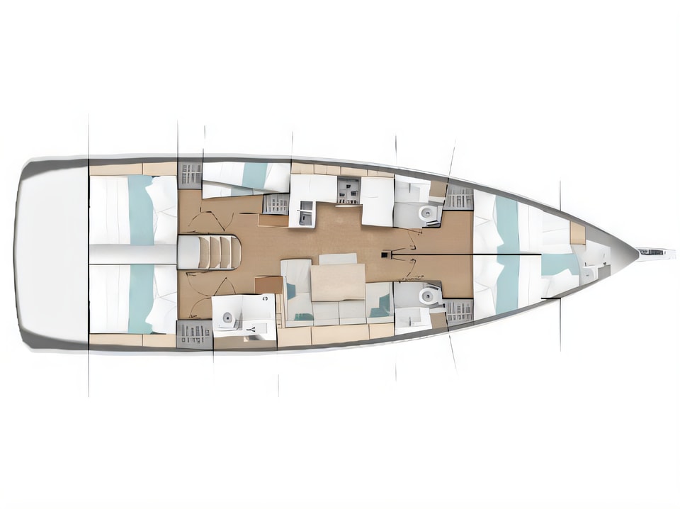Layout of Sun Odyssey 490 sail boat with 6 cabins Croatia yacht charter
