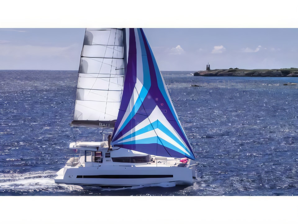 Exterior overview of Bali 4.1 catamaran for charter from Rogoznica Marina Frapa in the Sibenik sailing area Croatia