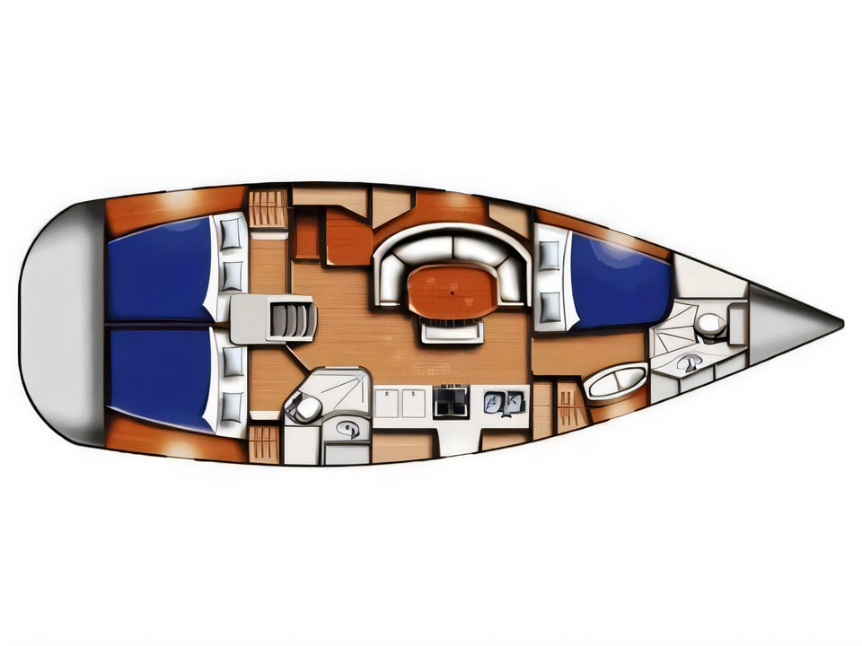 Layout of Oceanis 393 Clipper sail boat with 3 cabins Croatia yacht charter
