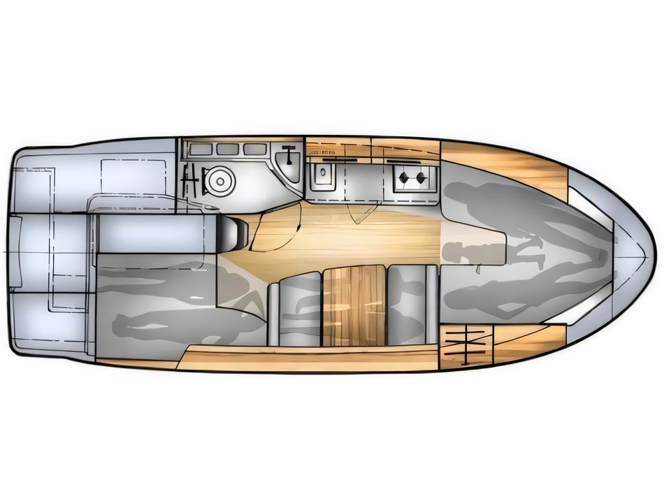 Layout of Balt 818 Titanium motor boat with 2 cabins Croatia yacht charter