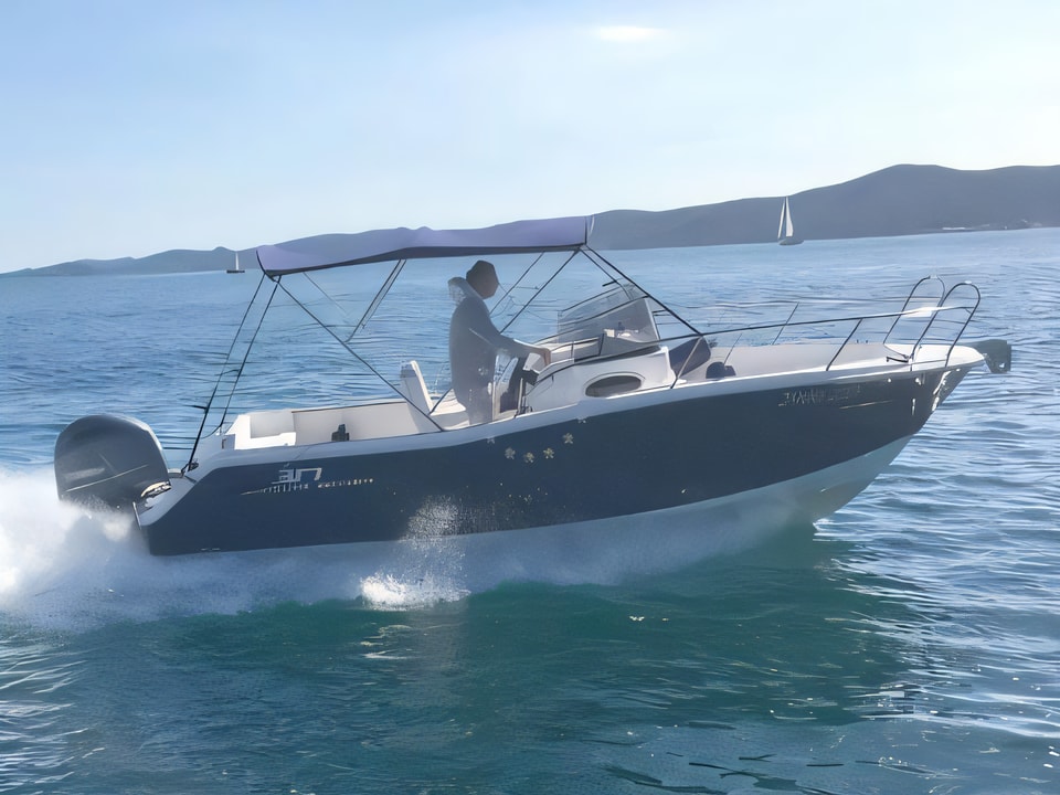 Exterior overview of Elan 650 motor boat for charter from Sukosan Brodogradiliste Filipi in the Zadar sailing area Croatia