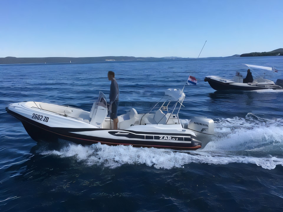 Exterior overview of Zar 61 motor boat for charter from Sukosan Brodogradiliste Filipi in the Zadar sailing area Croatia