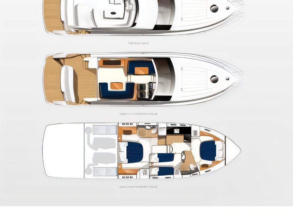 Layout of Princess 54 Fly motoryacht with 3 cabins Croatia yacht charter