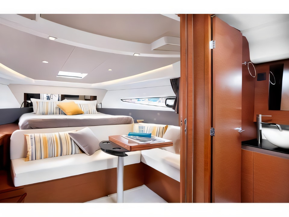 Interior of Jeanneau Leader 36 motor boat with 2 cabins Croatia yacht charter