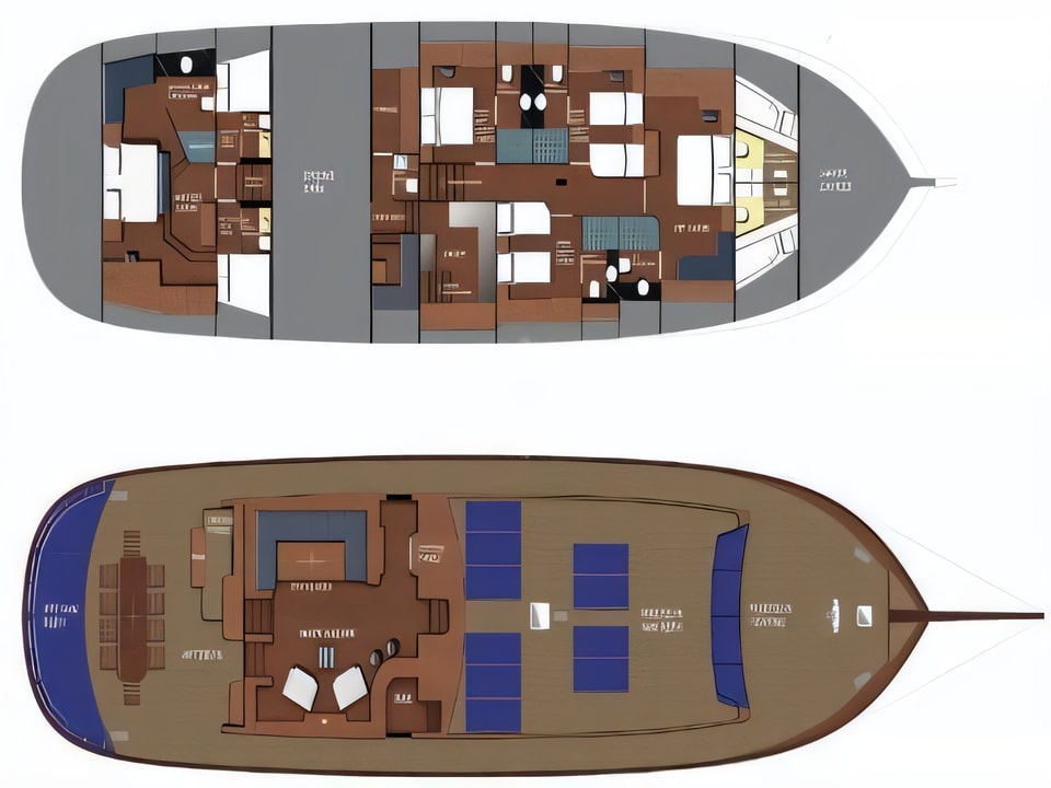 Layout of Gulet Queen of Datca gulet or cruiser with 5 cabins Croatia yacht charter