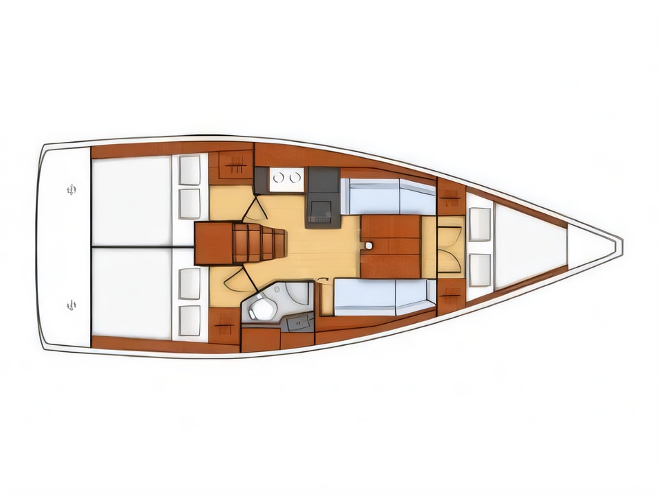 Layout of Oceanis 35.1 sail boat with 3 cabins Croatia yacht charter