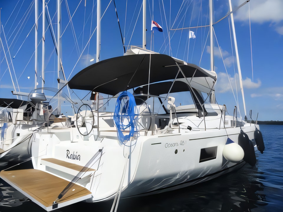 Exterior overview of Oceanis 46.1 sail boat for charter from Pula ACI Marina in the Istria / Kvarner sailing area Croatia
