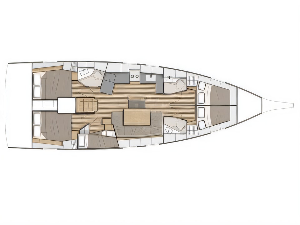 Layout of Oceanis 46.1 sail boat with 5 cabins Croatia yacht charter