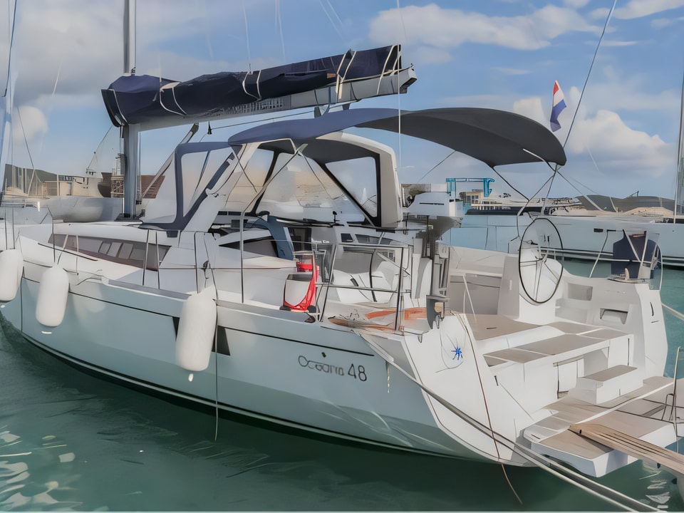 Exterior overview of Oceanis 48 sail boat for charter from Seget Donji Marina Baotic in the Split sailing area Croatia