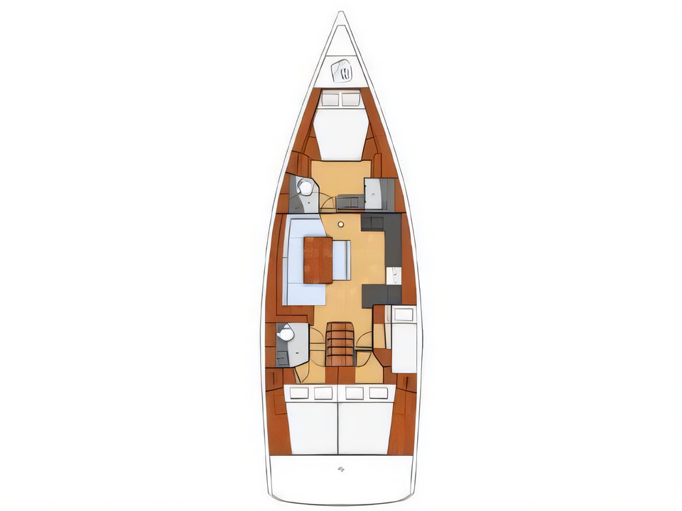 Layout of Oceanis 48 sail boat with 4 cabins Croatia yacht charter