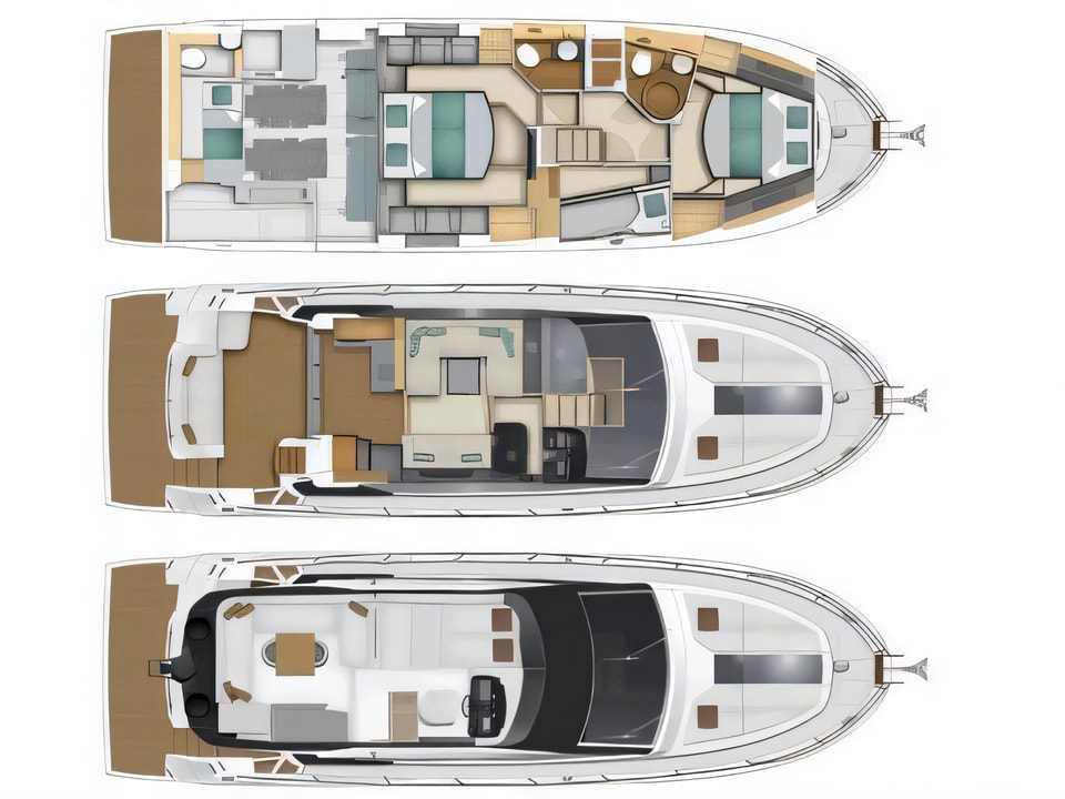 Layout of Monte Carlo 5 motoryacht with 4 cabins Croatia yacht charter