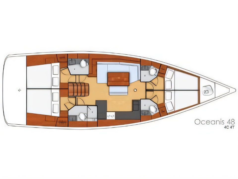 Layout of Oceanis 48 sail boat with 4 cabins Croatia yacht charter