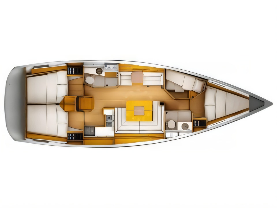 Layout of Sun Odyssey 449 sail boat with 4 cabins Croatia yacht charter