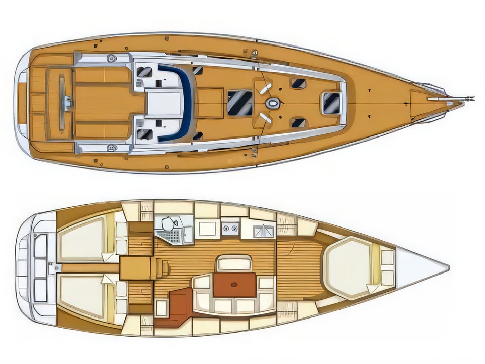Layout of Grand Soleil 40 sail boat with 3 cabins Croatia yacht charter