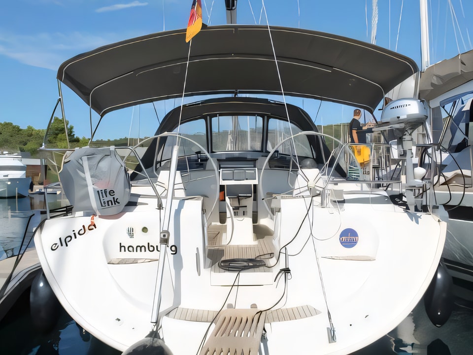 Exterior overview of Bavaria 46 Cruiser Veritas edition sail boat for charter from Vodice ACI Marina in the Sibenik sailing area Croatia