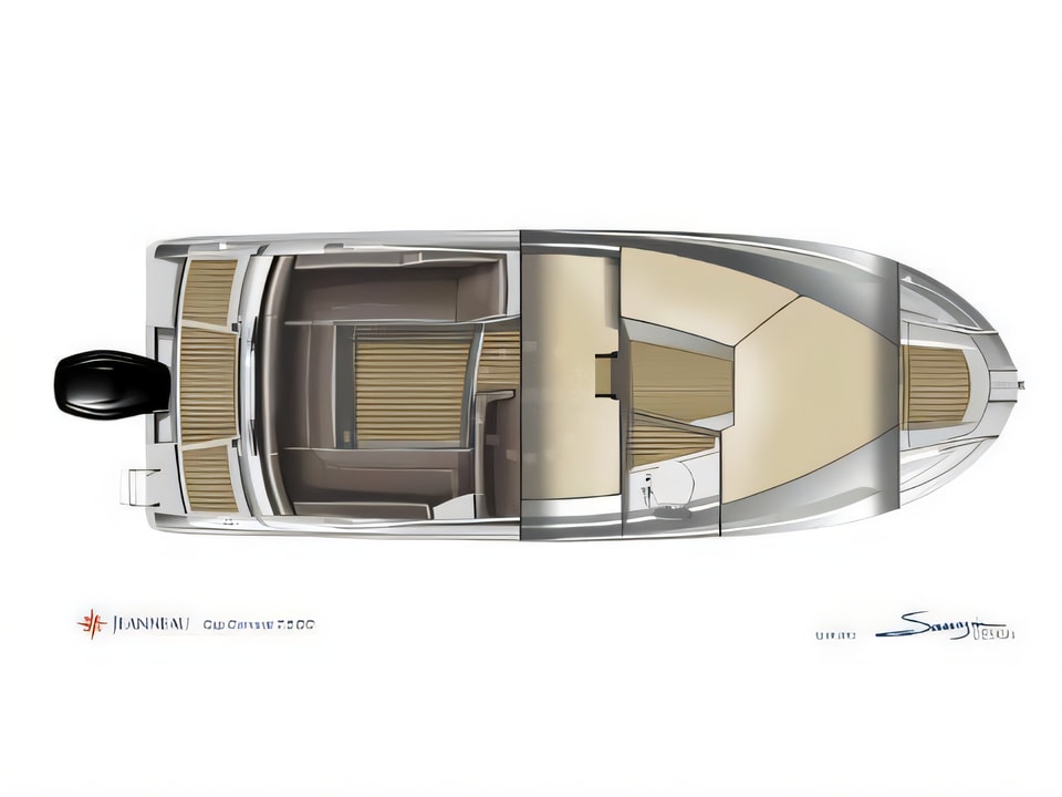 Layout of Jeanneau Cap Camarat 7.5 DC motor boat with 1 cabins Croatia yacht charter