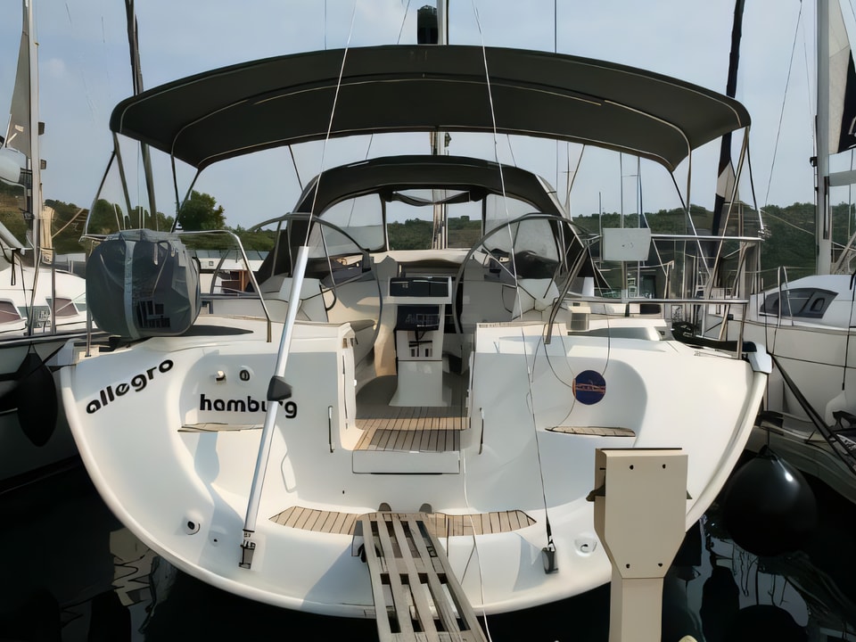 Exterior overview of Bavaria 46 Cruiser Veritas edition sail boat for charter from Vodice ACI Marina in the Sibenik sailing area Croatia