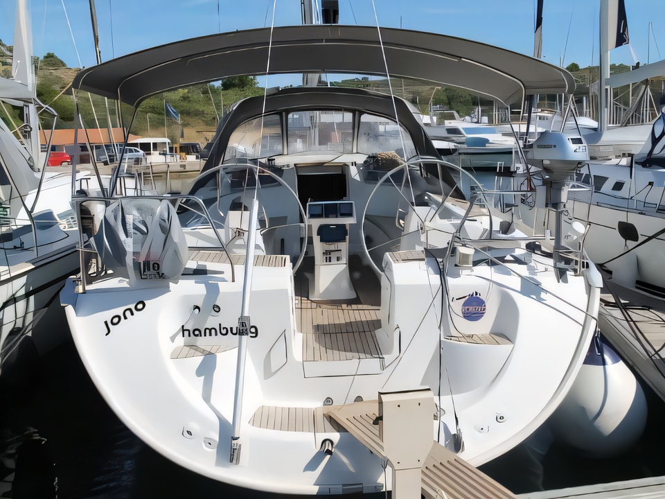 Exterior overview of Bavaria 46 Cruiser Veritas edition sail boat for charter from Vodice ACI Marina in the Sibenik sailing area Croatia