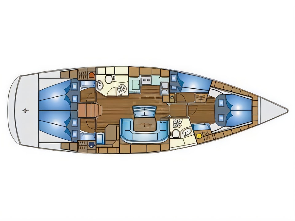 Layout of Bavaria 46 Cruiser Veritas edition sail boat with 4 cabins Croatia yacht charter