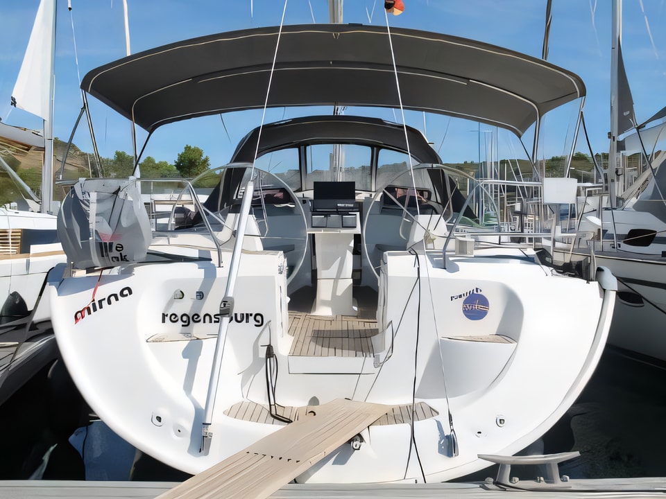 Exterior overview of Bavaria 46 Cruiser Veritas edition sail boat for charter from Vodice ACI Marina in the Sibenik sailing area Croatia