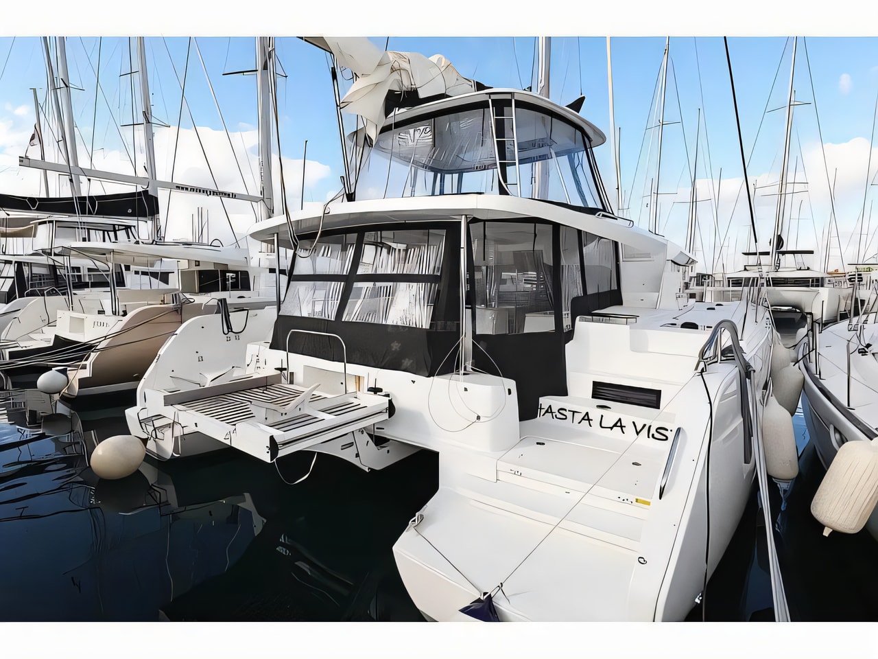 Exterior overview of Lagoon 46 catamaran for charter from Sukosan Marina Dalmacija in the Zadar sailing area Croatia