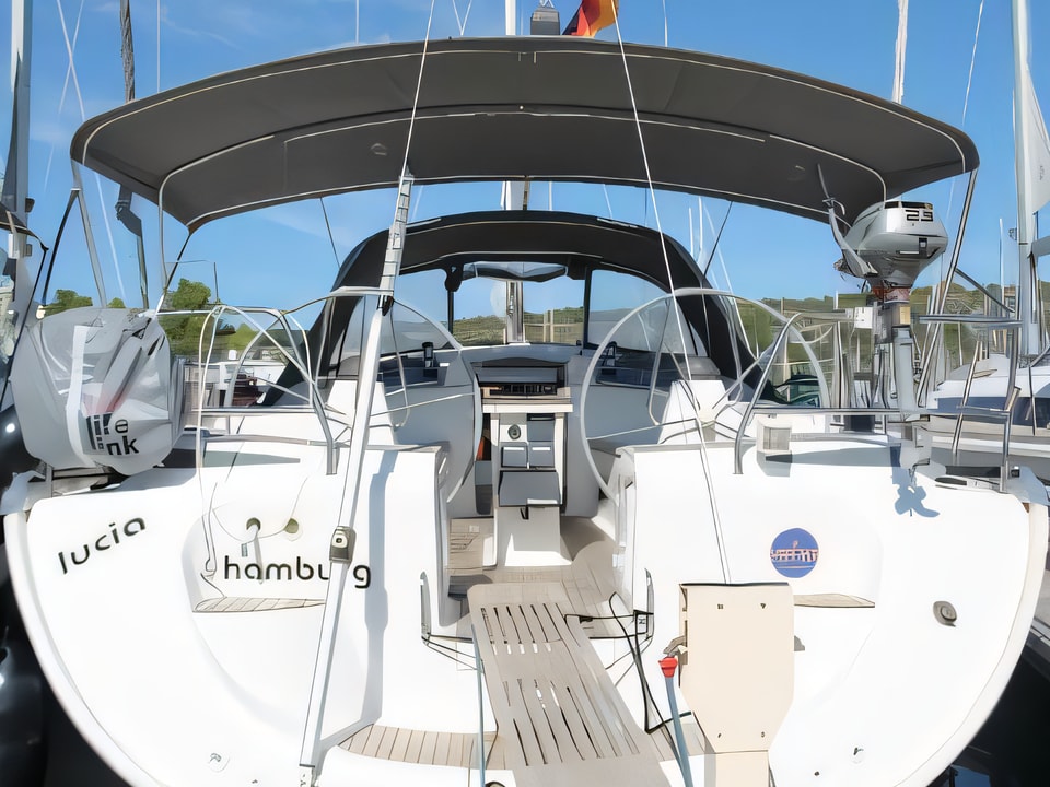 Exterior overview of Bavaria 46 Cruiser Veritas edition sail boat for charter from Vodice ACI Marina in the Sibenik sailing area Croatia