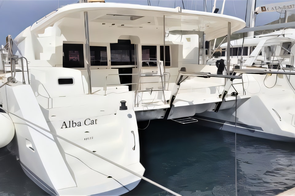 Exterior overview of Lagoon 450 catamaran for charter from Baska Voda in the Split sailing area Croatia