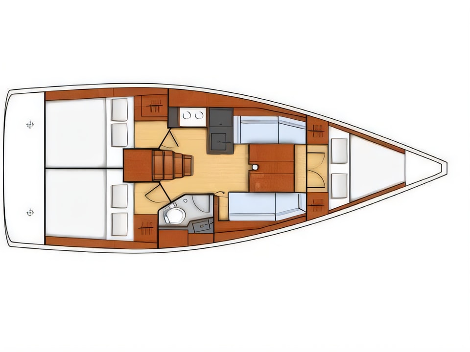 Layout of Oceanis 35.1 sail boat with 3 cabins Croatia yacht charter