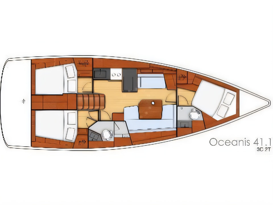 Layout of Oceanis 41.1 sail boat with 3 cabins Croatia yacht charter
