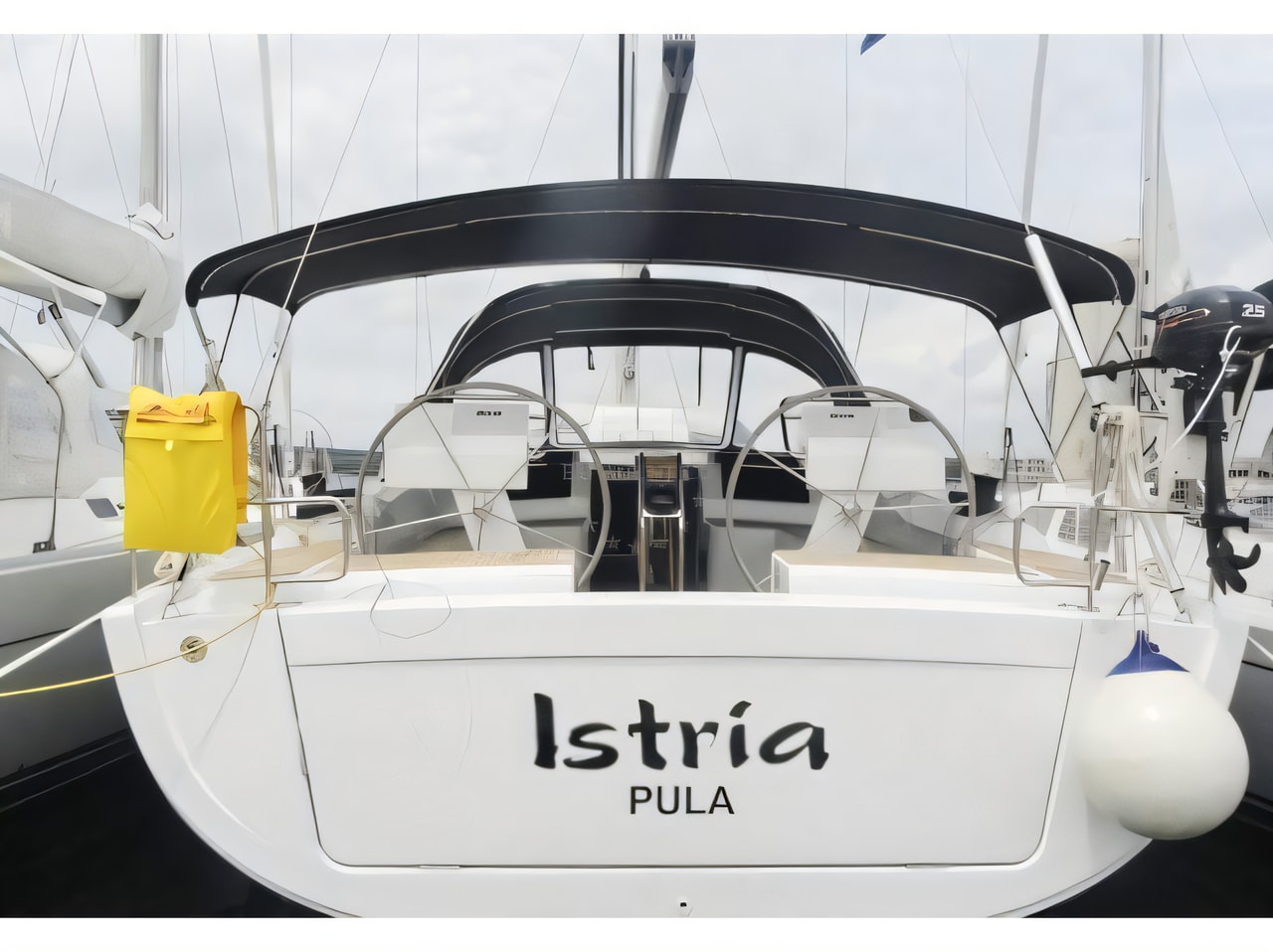 Exterior overview of Hanse 455 sail boat for charter from Pula Tehnomont Marina Veruda in the Istria / Kvarner sailing area Croatia