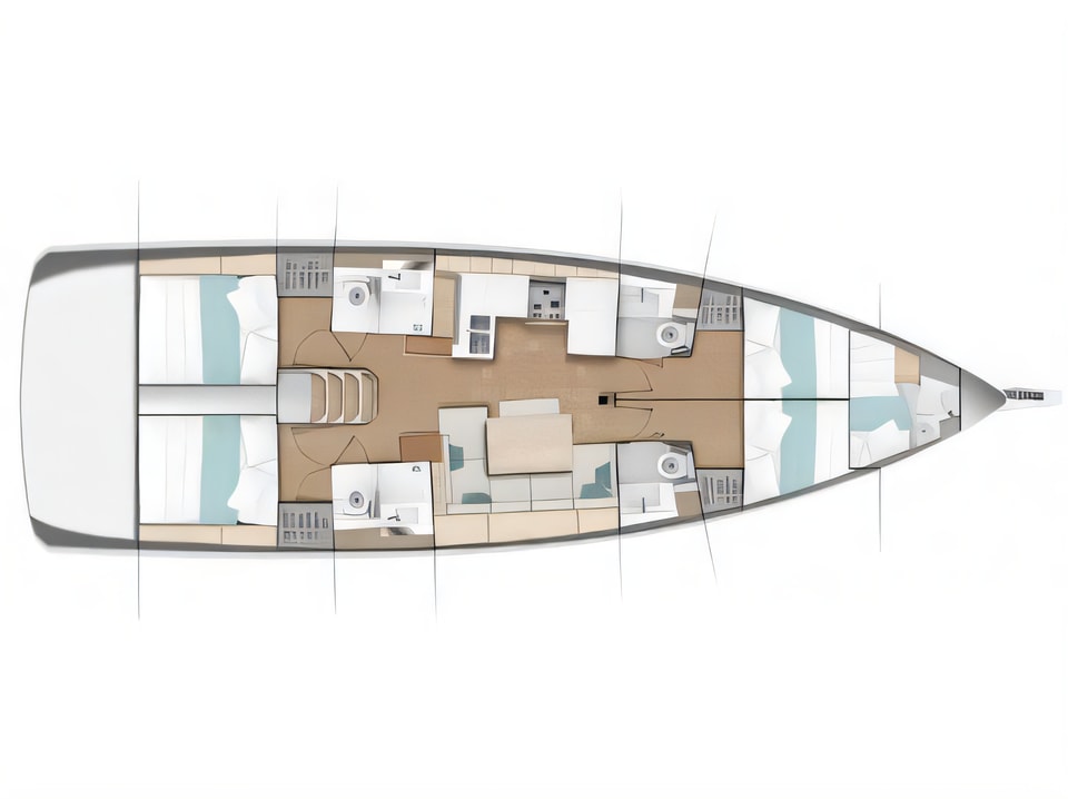 Layout of Sun Odyssey 490 "LUXE" sail boat with 5 cabins Croatia yacht charter
