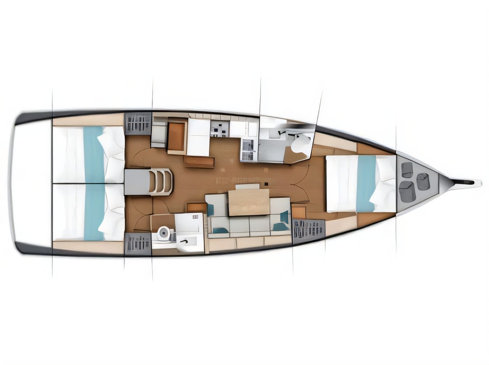 Layout of Sun Odyssey 440 sail boat with 3 cabins Croatia yacht charter