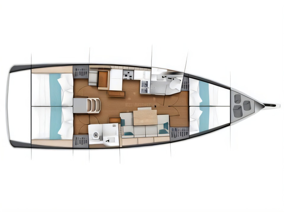 Layout of Sun Odyssey 440 sail boat with 4 cabins Croatia yacht charter