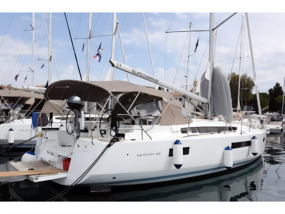 Exterior overview of Sun Odyssey 440 sail boat for charter from Pula ACI Marina in the Istria / Kvarner sailing area Croatia