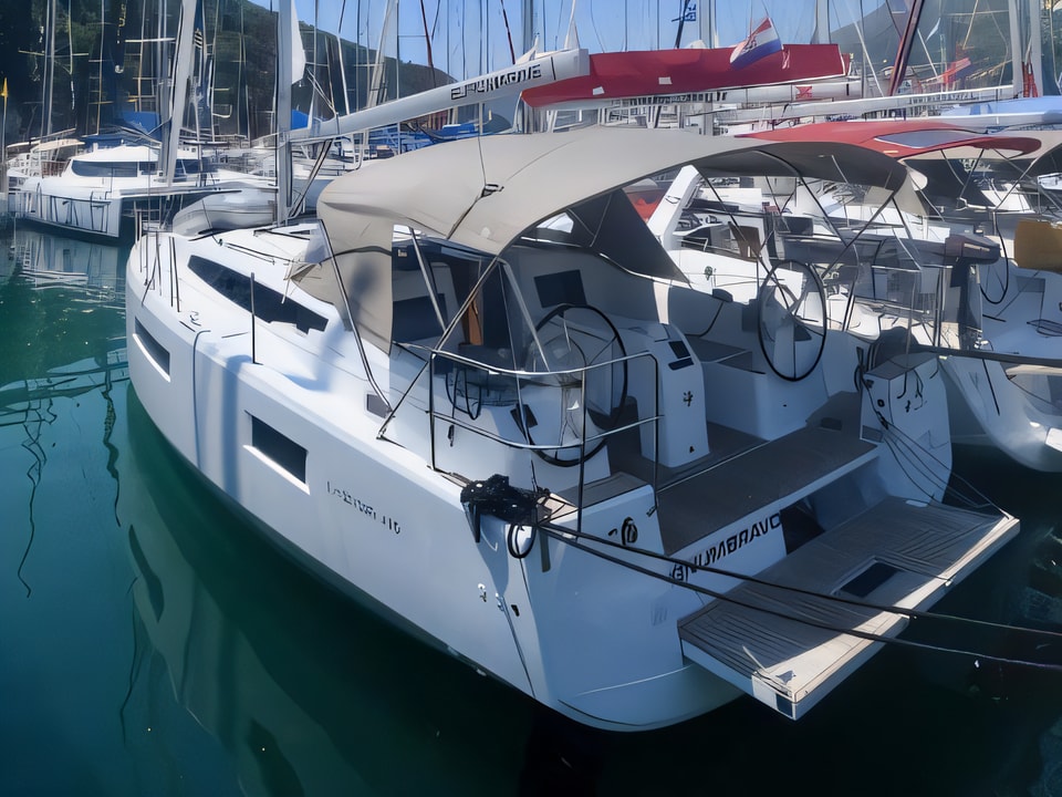Exterior overview of Sun Odyssey 410 sail boat for charter from Dubrovnik ACI Marina in the Dubrovnik sailing area Croatia