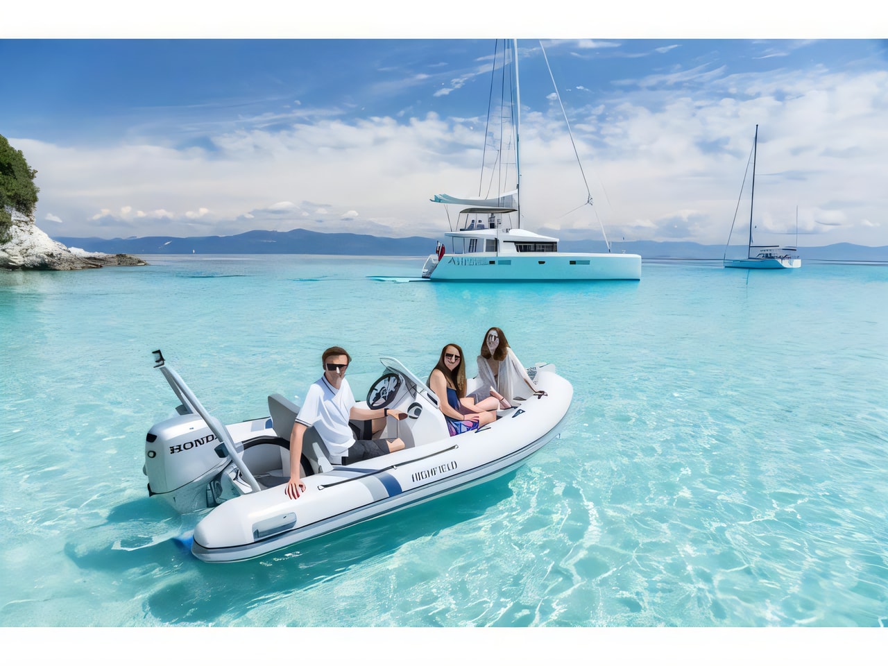 Exterior overview of Highfield OM 390 motor boat for charter from SCT Marina Trogir in the Split sailing area Croatia