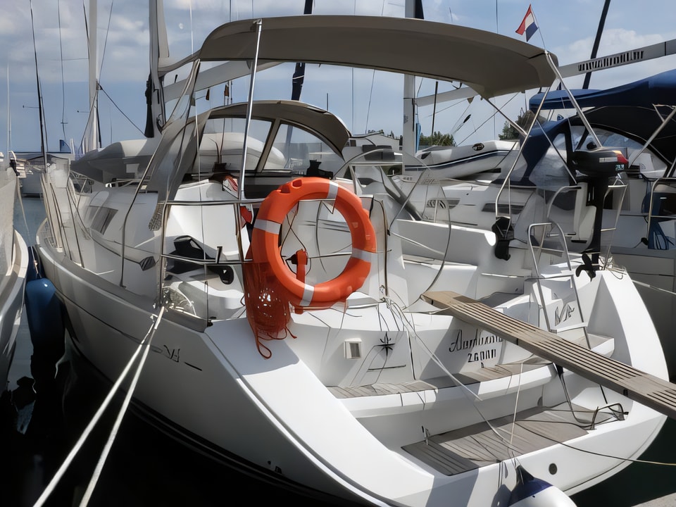 Exterior overview of Sun Odyssey 36i sail boat for charter from Sukosan Marina Dalmacija in the Zadar sailing area Croatia