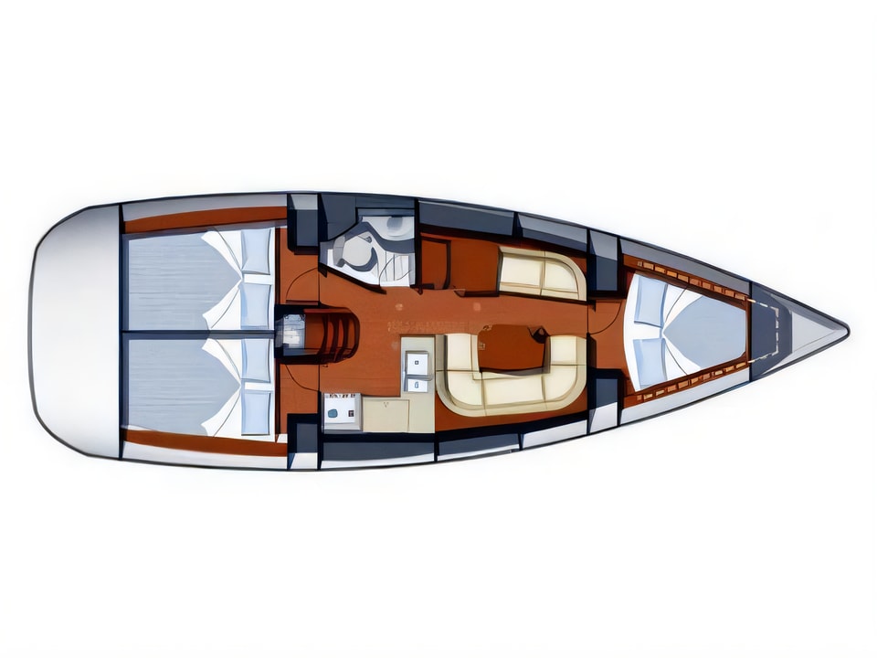 Layout of Sun Odyssey 36i sail boat with 3 cabins Croatia yacht charter