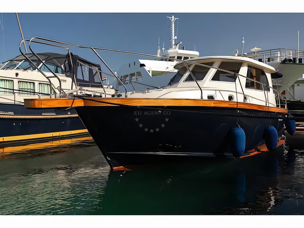Exterior overview of Adria Mare 38 motor boat for charter from Krk Marina Punat in the Istria / Kvarner sailing area Croatia