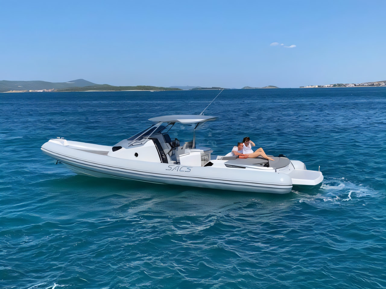 Exterior overview of Sacs Strider 11 motor boat for charter from Biograd Kornati in the Zadar sailing area Croatia
