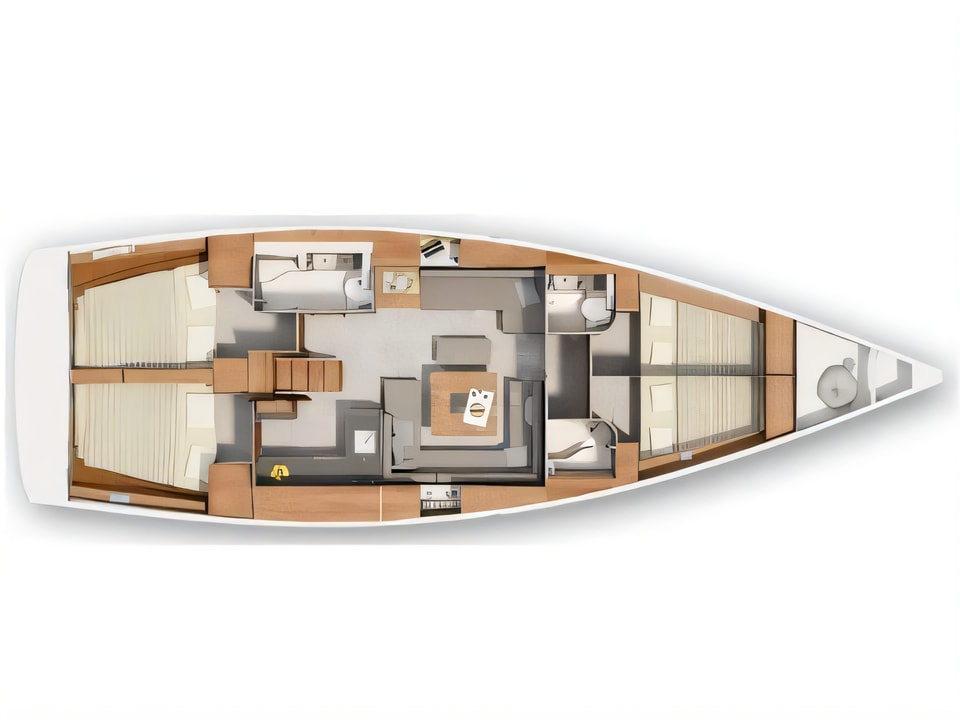 Layout of Hanse 455 sail boat with 4 cabins Croatia yacht charter