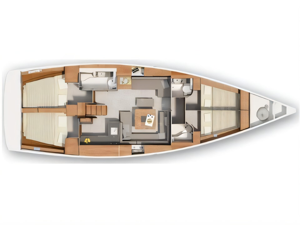 Layout of Hanse 455 sail boat with 4 cabins Croatia yacht charter