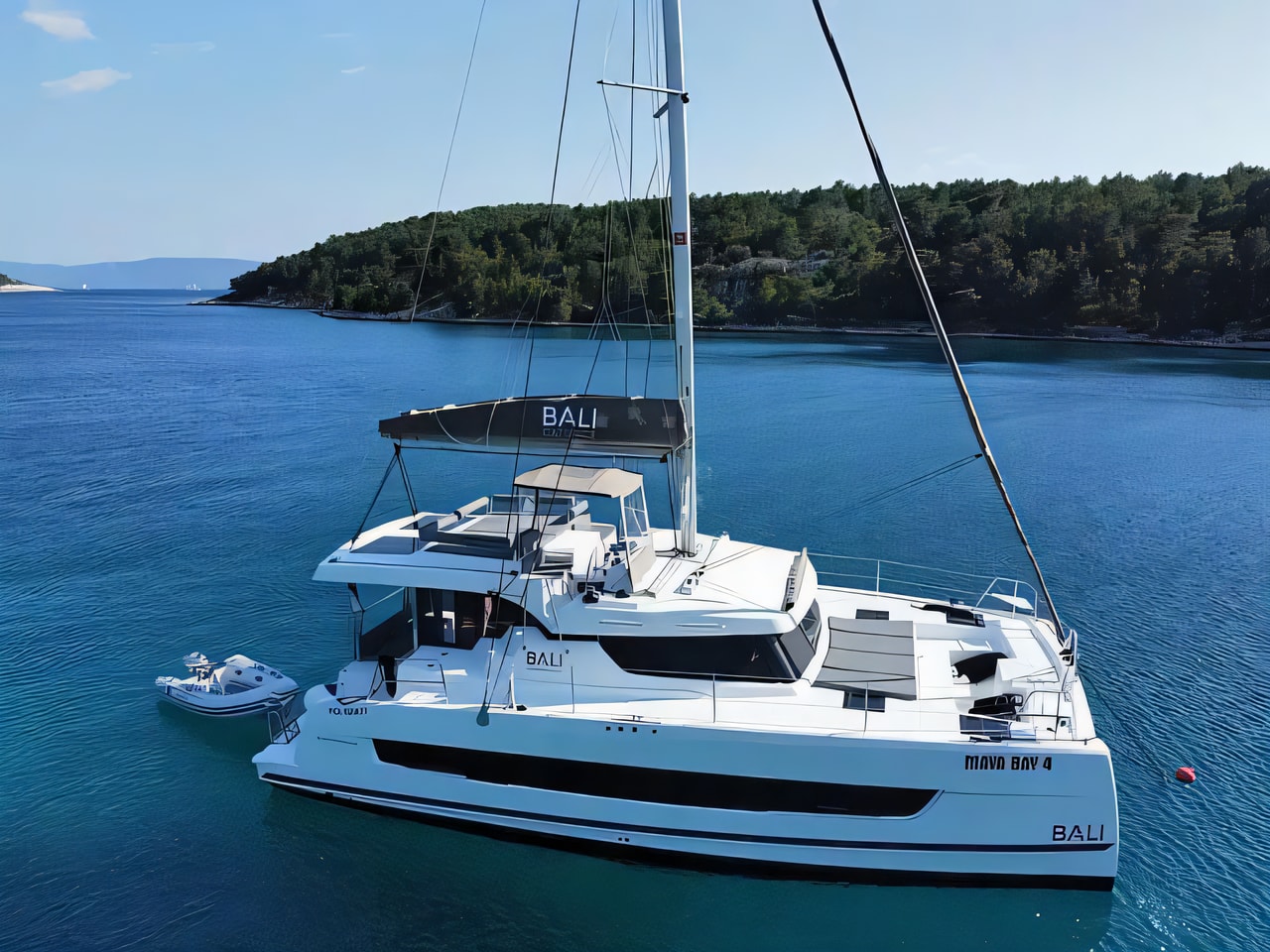 Exterior overview of Bali Catspace catamaran for charter from Kastela Gomilica Marina in the Split sailing area Croatia