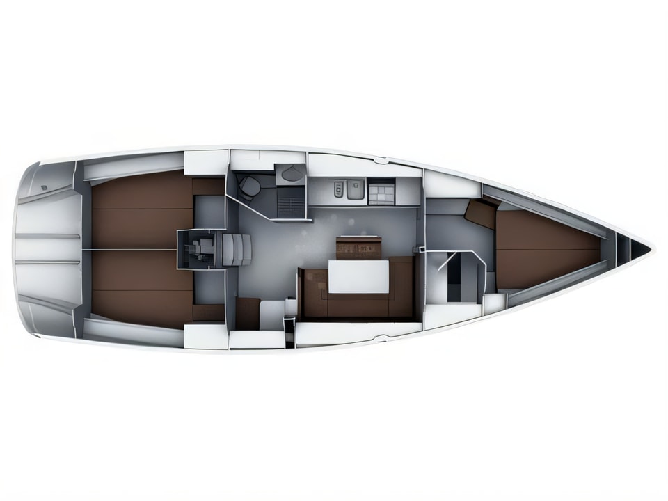 Layout of Bavaria Cruiser 40S sail boat with 3 cabins Croatia yacht charter