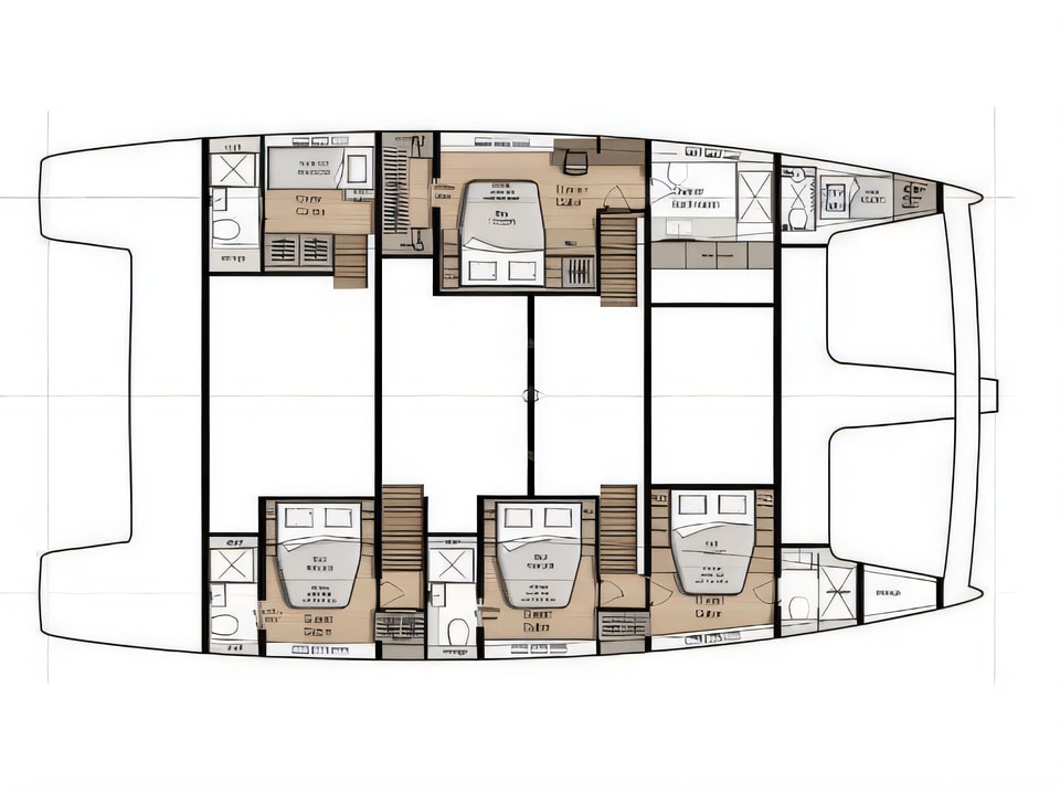 Layout of Sunreef 60 catamaran with 4 cabins Croatia yacht charter