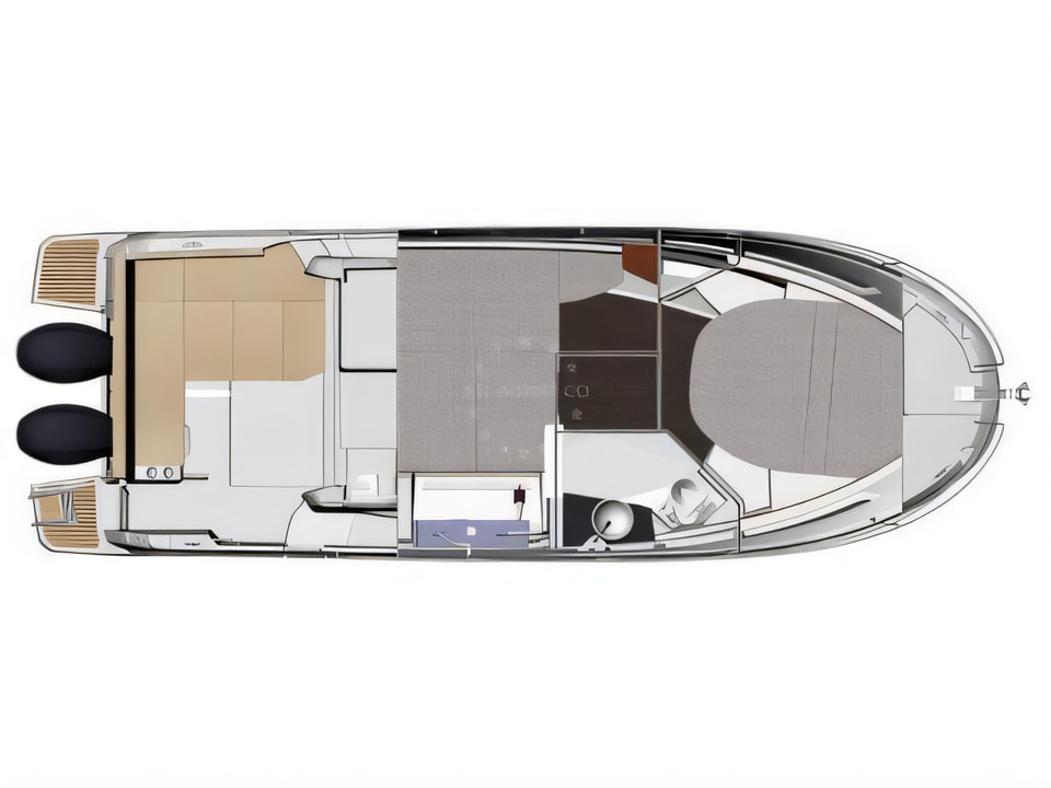 Layout of Merry Fisher 895 motor boat with 2 cabins Croatia yacht charter