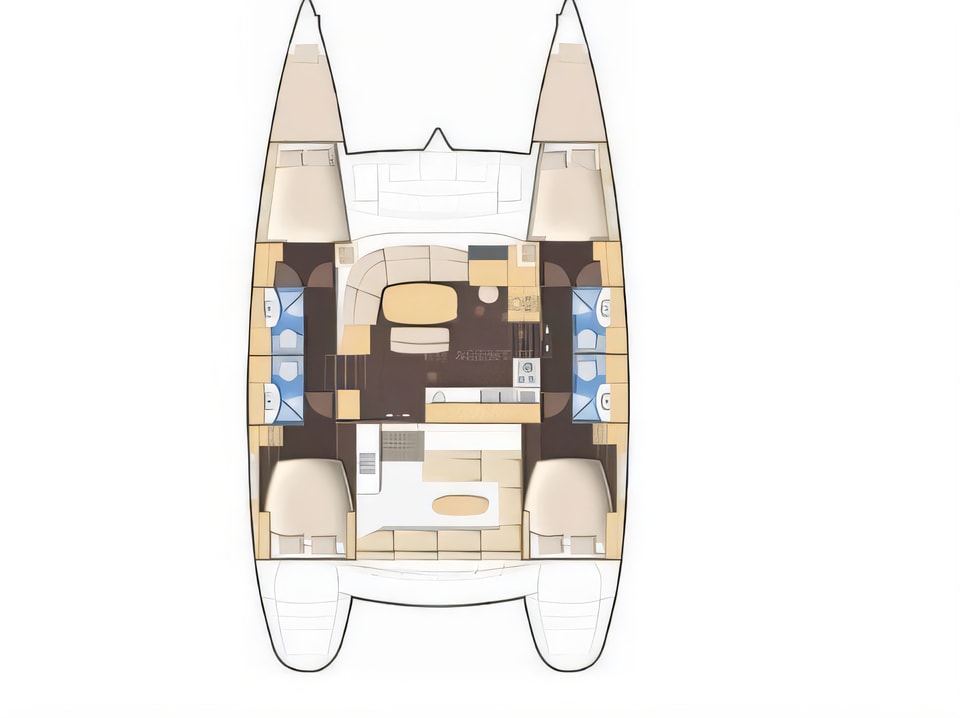 Layout of Lagoon 440 catamaran with 0 cabins Croatia yacht charter